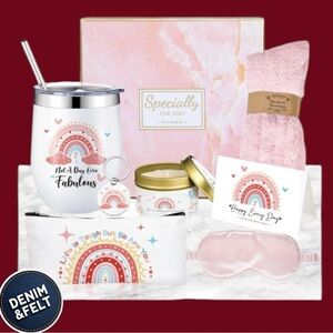 8 Pcs Birthday Gifts Box/Basket for Women | Tumbler/Candle/Bag/Socks/Sleep Mask!